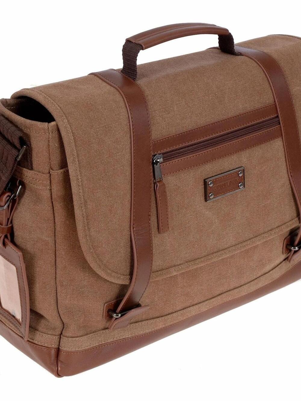 Renwick $148 Tan Canvas Leather Messenger Laptop Briefcase Travel Work Satchel